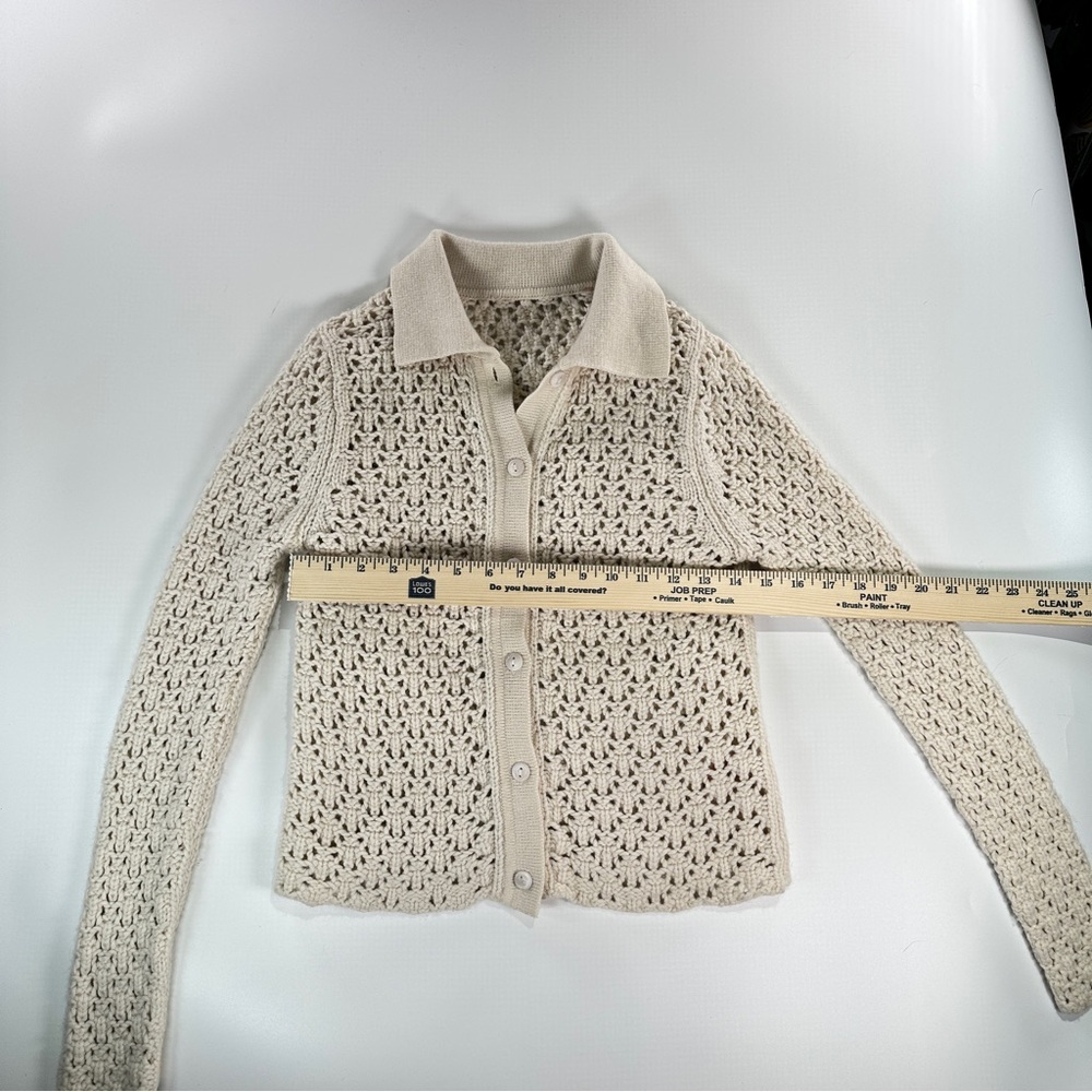 Vince Cashmere Cardigan XS Open Knit Lightweight Cream - Picture 9 of 11